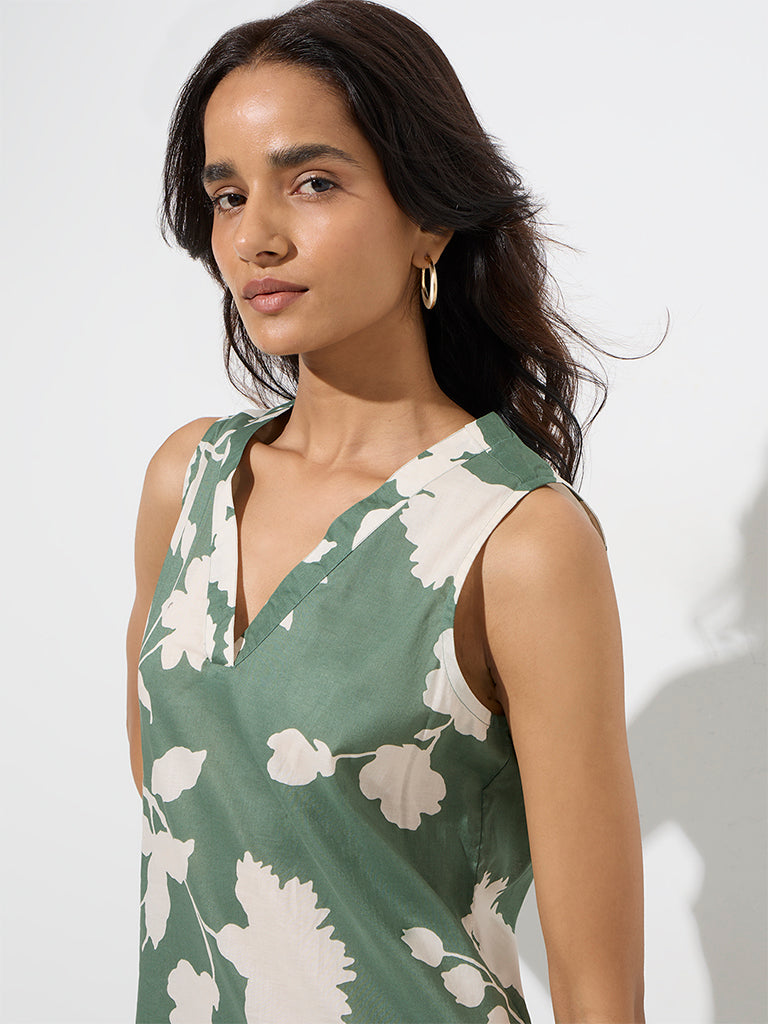 Utsa Sage Foliage Design Cotton Straight Kurta - Image 3