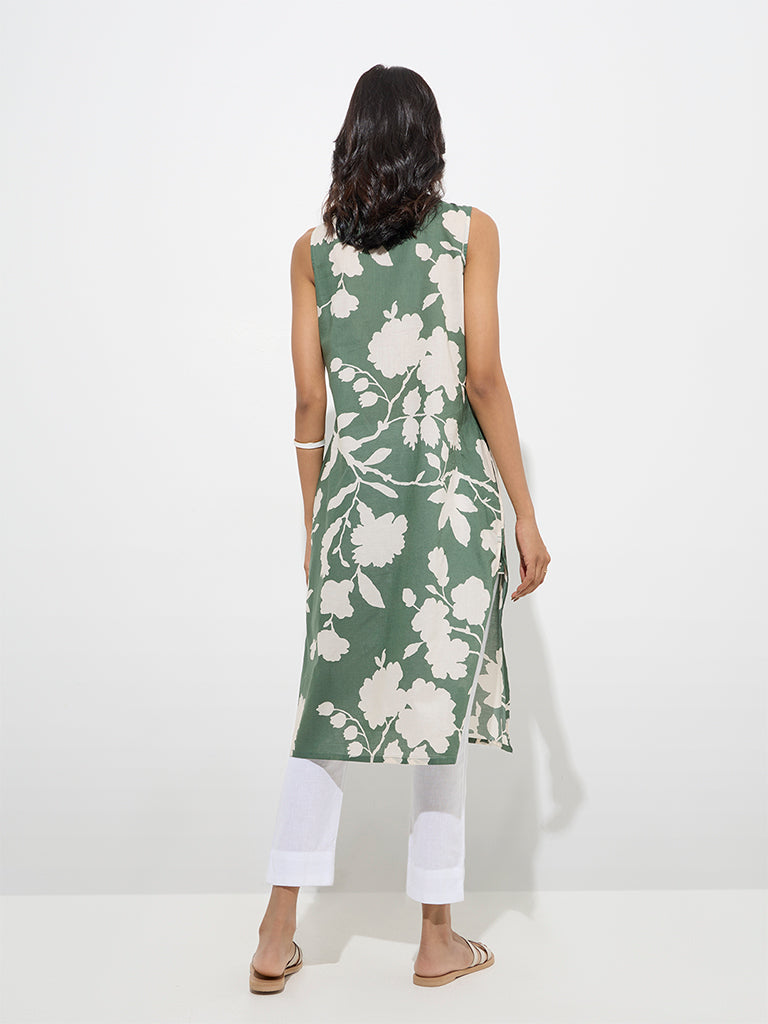 Utsa Sage Foliage Design Cotton Straight Kurta - Image 4