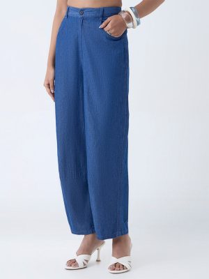 Utsa Dark Blue Denim Ethnic Pants