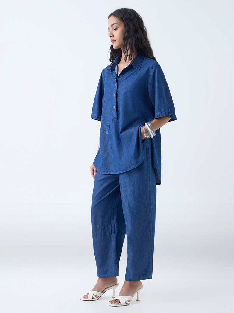 Utsa Dark Blue Denim Ethnic Pants - Image 2