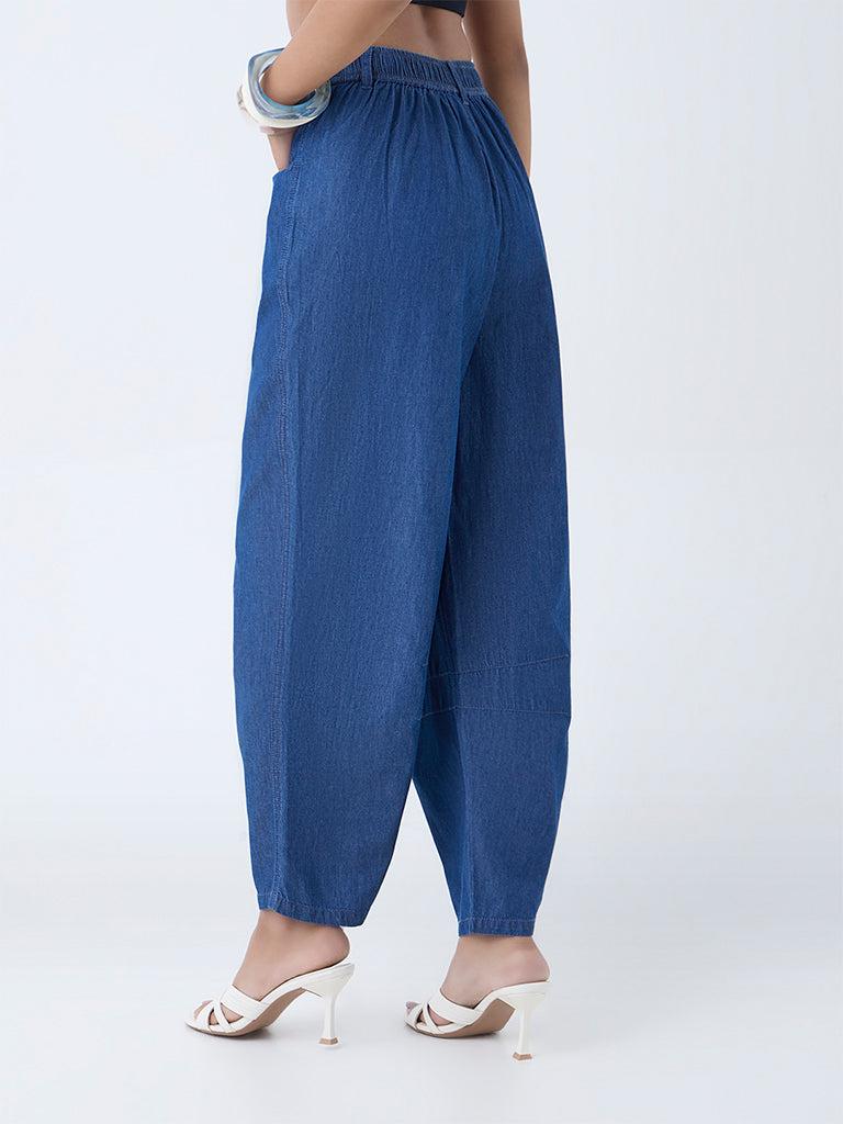 Utsa Dark Blue Denim Ethnic Pants - Image 4