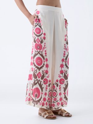 Utsa Cream Floral Design Palazzos