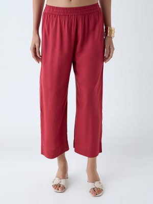 Utsa Maroon Solid Ethnic Pants