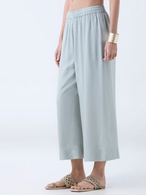 Zuba Light Blue Solid Ethnic Pants