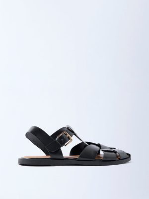 LUNA BLU Black Fisherman Slingback Sandals
