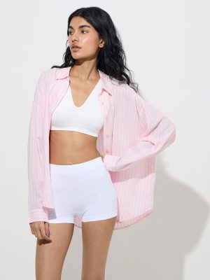 Superstar White Ribbed Seam-Free Boy Shorts Briefs