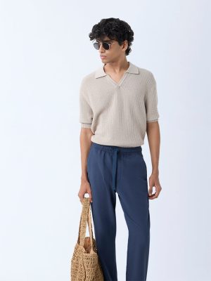 ETA Beige Knit-Textured Relaxed-Fit Polo T-Shirt