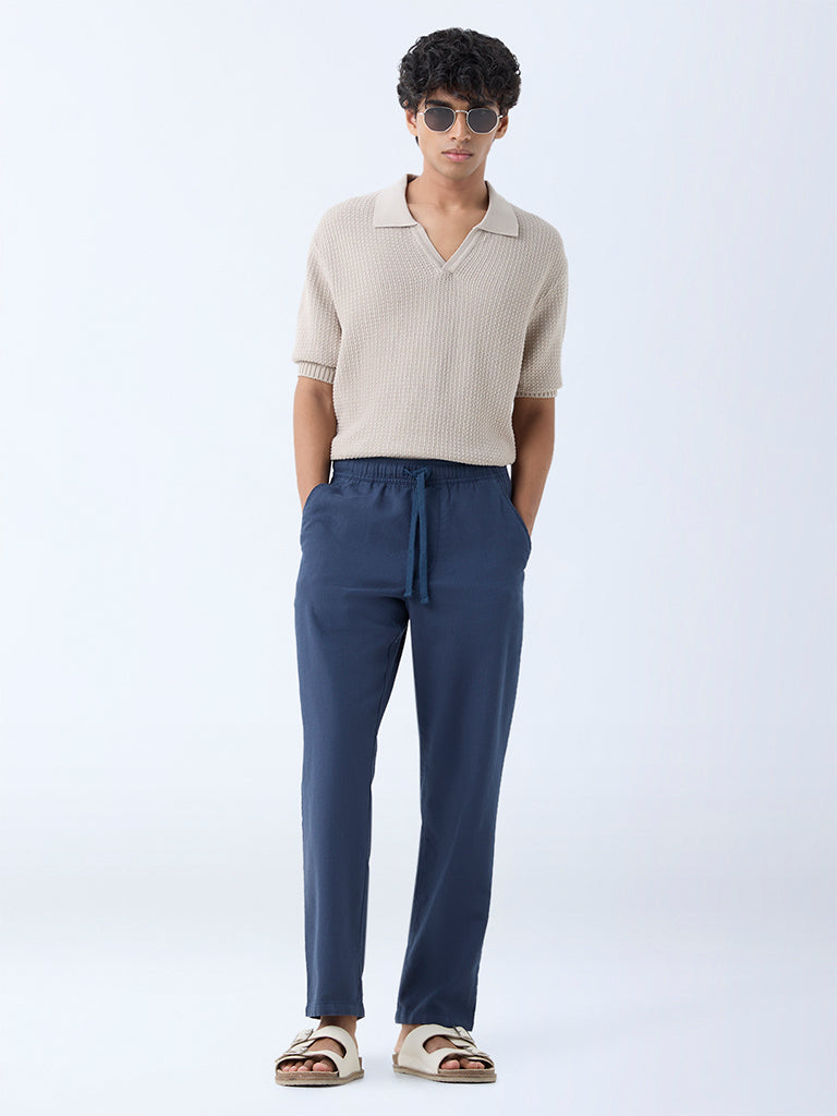 ETA Beige Knit-Textured Relaxed-Fit Polo T-Shirt - Image 3