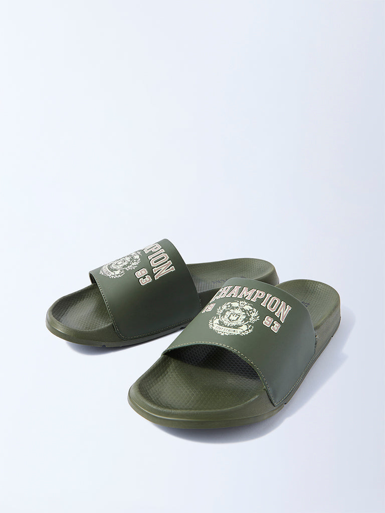 SOLEPLAY Olive Typographic Pool Slides - Image 2