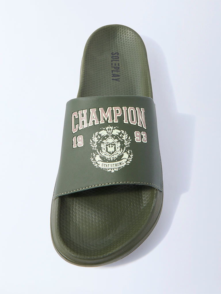 SOLEPLAY Olive Typographic Pool Slides - Image 3