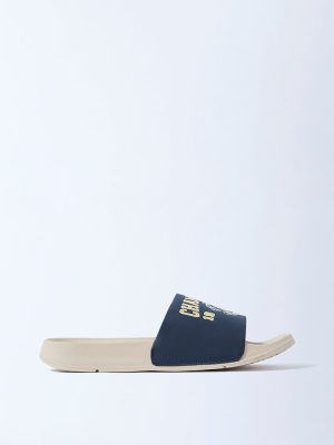 SOLEPLAY Navy Text Detailed Pool Slides