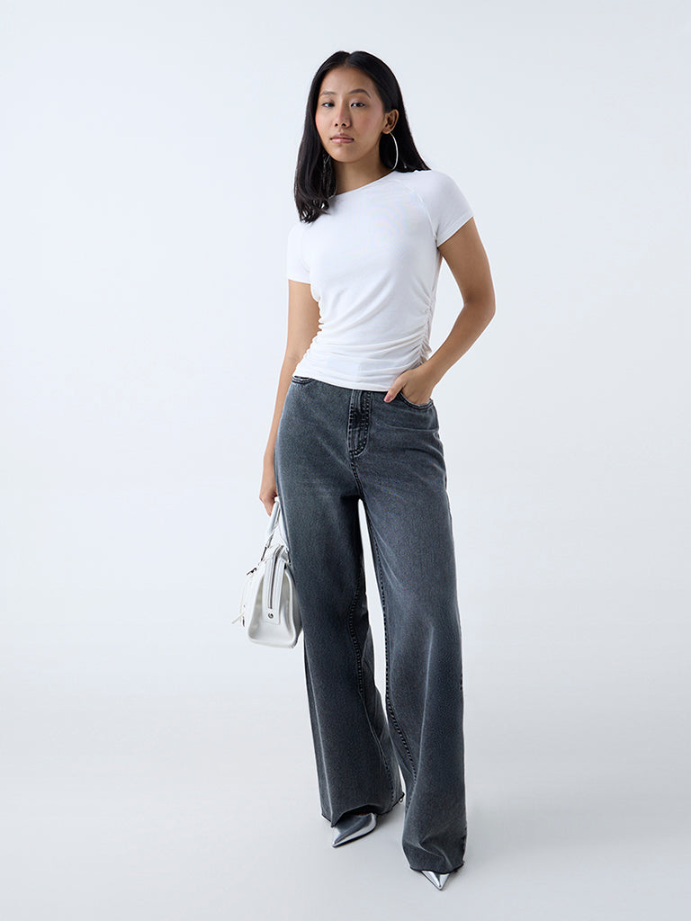 Nuon Grey Faded Relaxed-Fit High-Rise Jeans