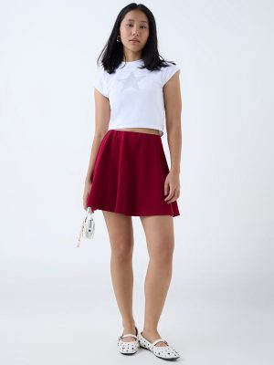 Nuon Red Solid High-Rise Skirt