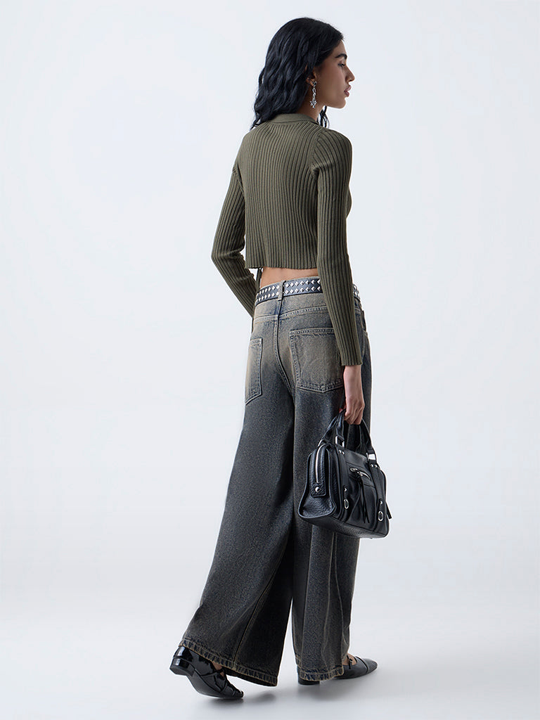 Nuon Olive Self-Striped Top - Image 4