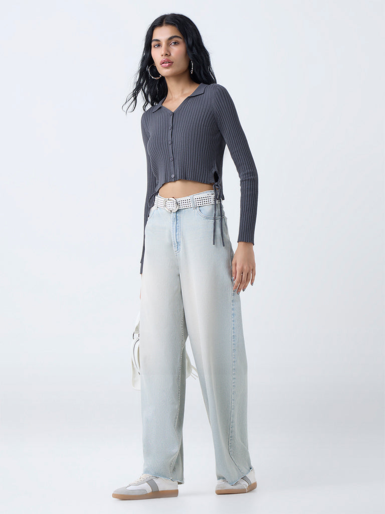 Nuon Dark Grey Self-Striped Top - Image 2