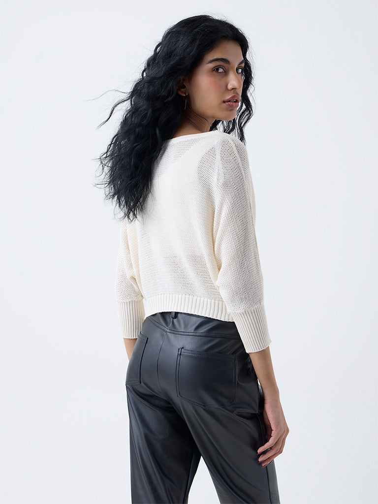 Nuon Off-White Heart Embroidered Cotton Sweater - Image 4