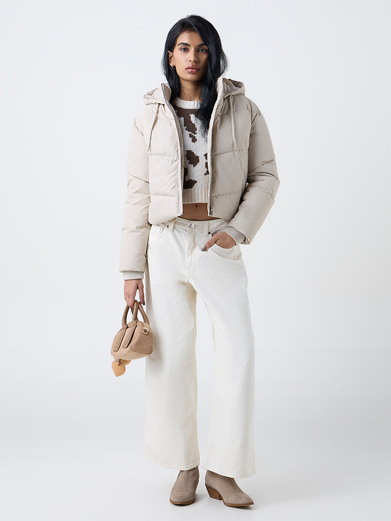 Nuon Beige Hooded Quilted Puffer Jacket - Image 2