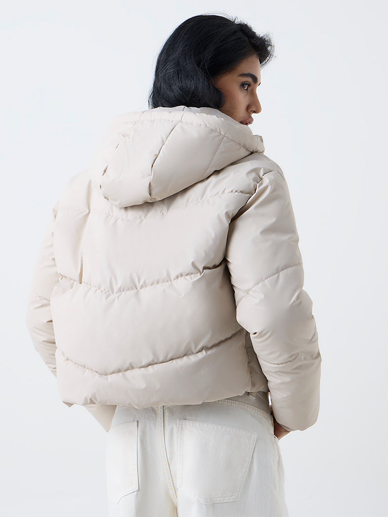 Nuon Beige Hooded Quilted Puffer Jacket - Image 4