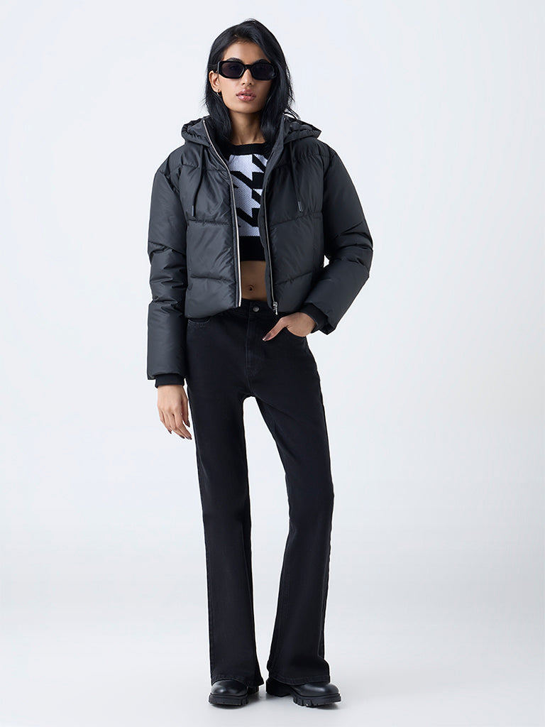 Nuon Black Hooded Quilted Puffer Jacket - Image 2