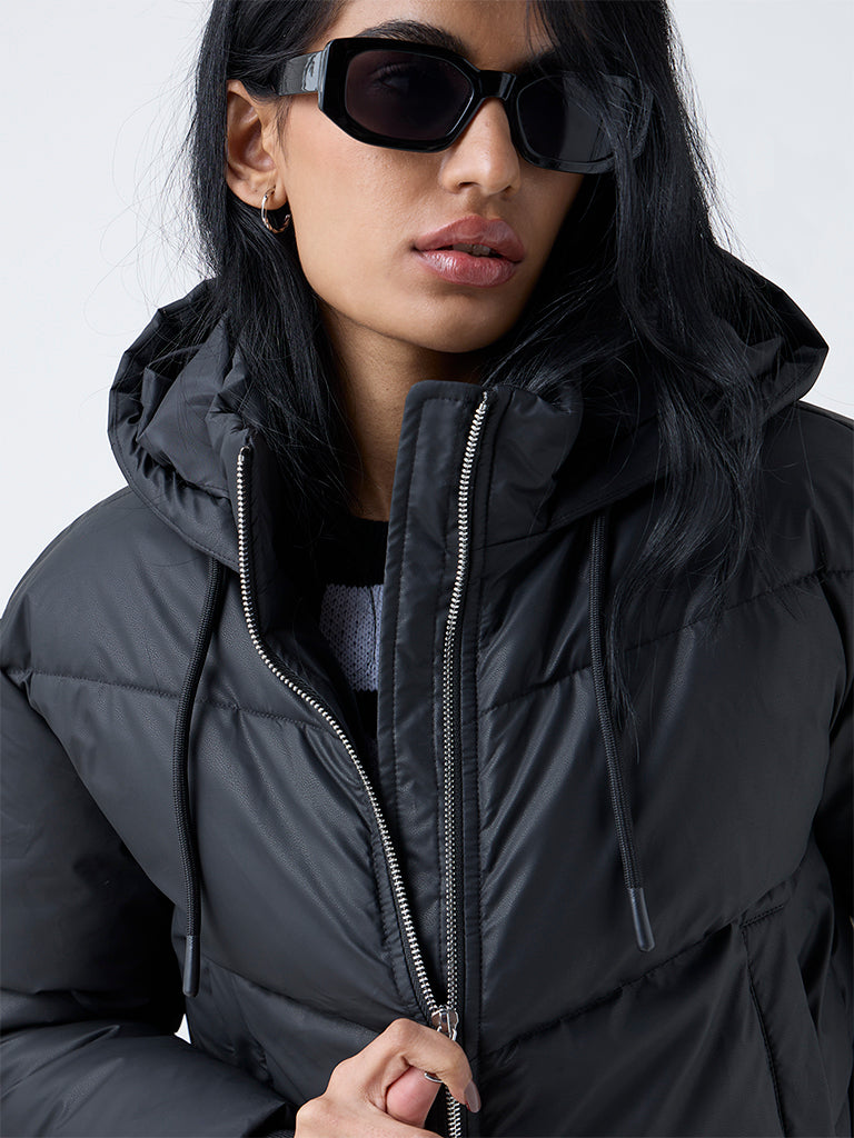 Nuon Black Hooded Quilted Puffer Jacket - Image 3