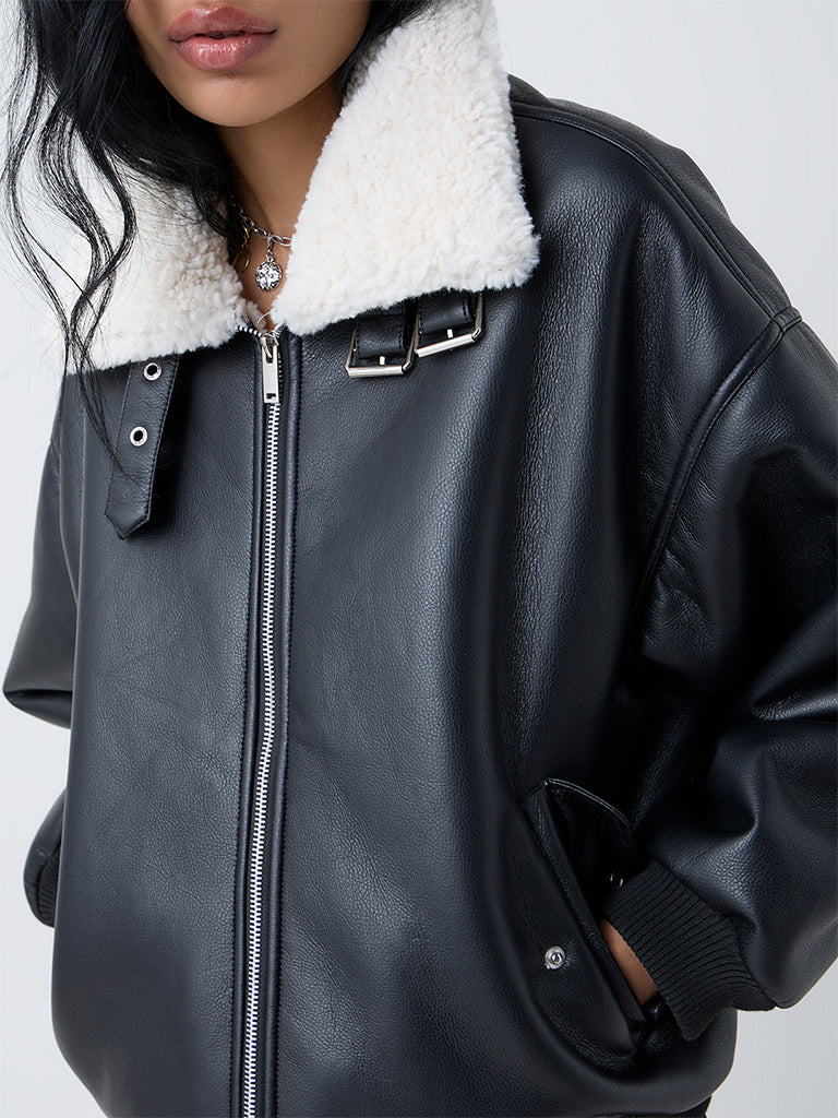 Nuon Black Faux-Leather Jacket - Image 3