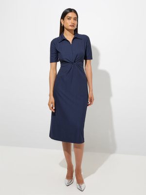 Wardrobe Navy Knot-Detailed A-Line Dress