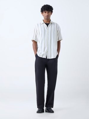 Ascot Off-White Stripe Relaxed-Fit Linen-Blend Shirt