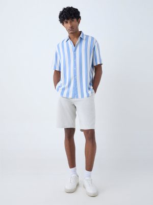 Ascot Blue Stripe Pattern Relaxed-Fit Shirt