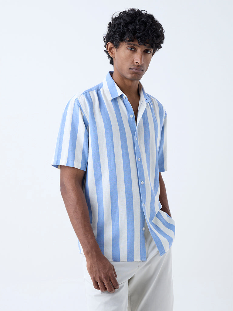 Ascot Blue Stripe Pattern Relaxed-Fit Shirt - Image 2