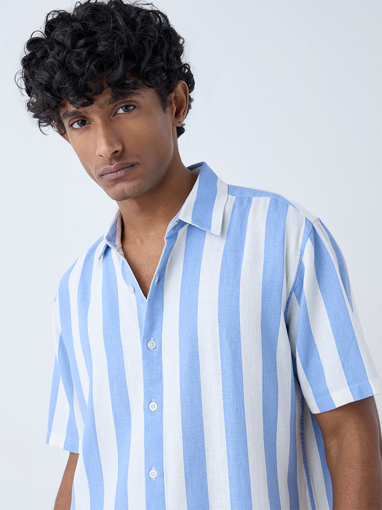 Ascot Blue Stripe Pattern Relaxed-Fit Shirt - Image 3