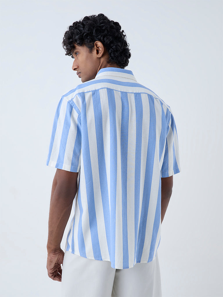 Ascot Blue Stripe Pattern Relaxed-Fit Shirt - Image 4