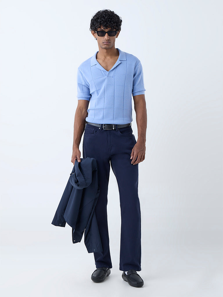 Ascot Blue Checkered Relaxed-Fit Cotton-Blend T-Shirt - Image 2