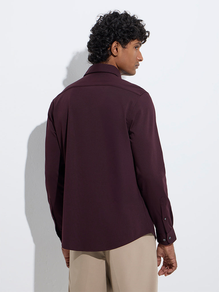 WES Formals Wine Slim-Fit Cotton-Blend Shirt - Image 5