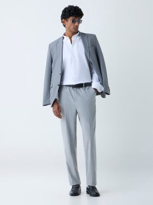 WES Formals Grey Checks Relaxed-Fit Mid-Rise Trousers