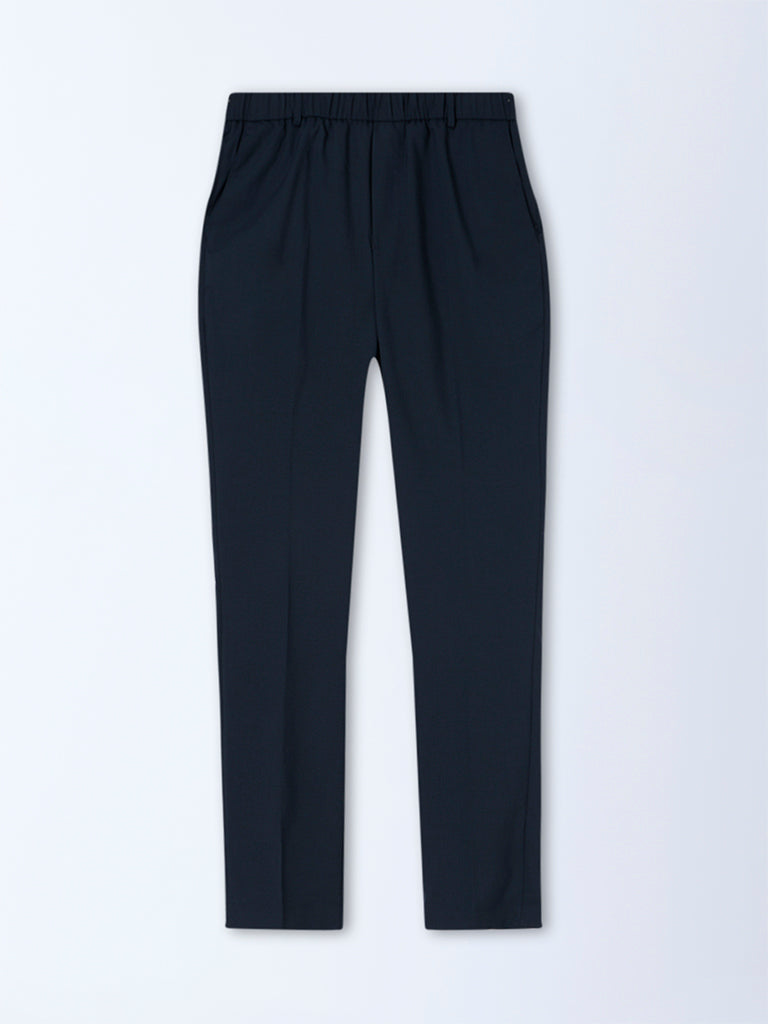 WES Formals Navy Checks Relaxed-Fit Mid-Rise Trousers - Image 5