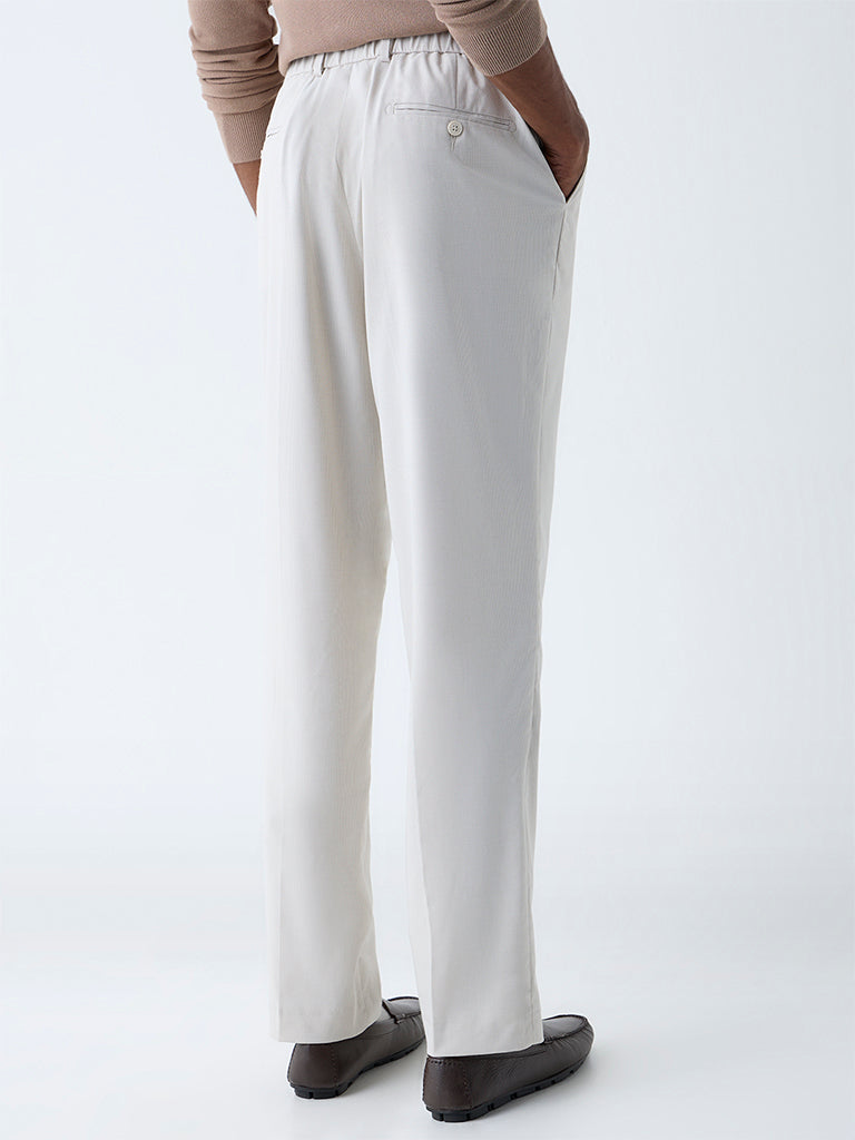 WES Formals Cream Checkered Relaxed-Fit Mid-Rise Trousers - Image 5