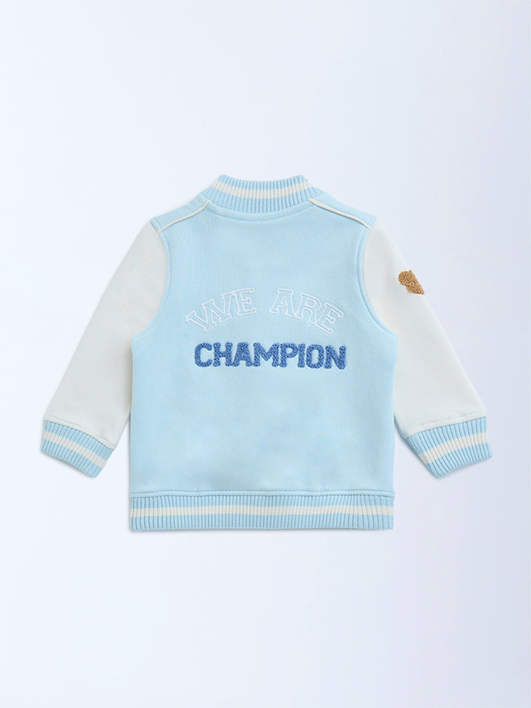 HOP Baby Light Blue Text Design Cotton-Blend Jacket - Image 2