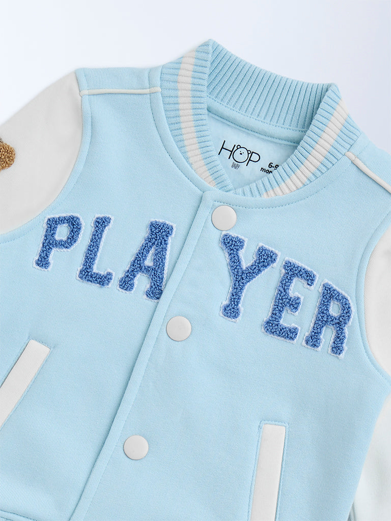 HOP Baby Light Blue Text Design Cotton-Blend Jacket - Image 3
