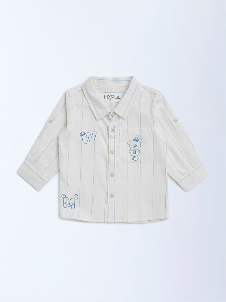 HOP Baby Off-White Striped Cotton Shirt - Image 2