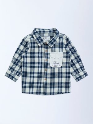 HOP Baby Navy Checkered Cotton Shirt