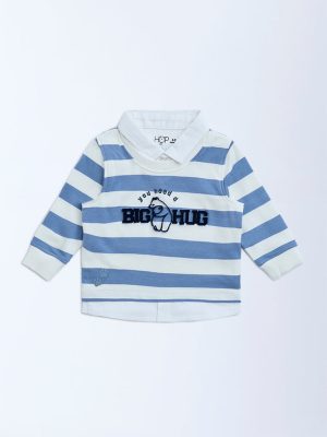 HOP Baby Dusty Blue Striped Cotton T-Shirt