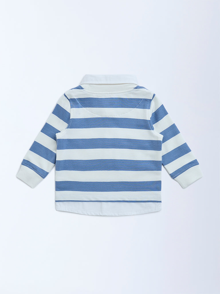 HOP Baby Dusty Blue Striped Cotton T-Shirt - Image 2