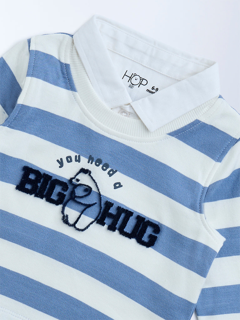 HOP Baby Dusty Blue Striped Cotton T-Shirt - Image 3
