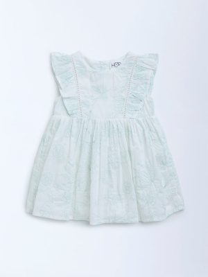 HOP Baby White Botanical Embroidered Cotton A-Line Dress