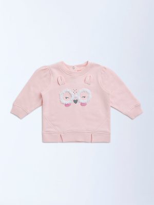 HOP Baby Pink Printed Cotton Sweatshirt