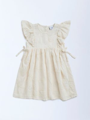 HOP Kids Cream Embroidered Cotton A-Line Dress