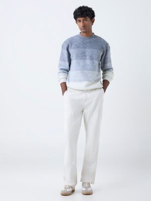 WES Casuals Light Grey Colour-Blocked Relaxed-Fit Sweater