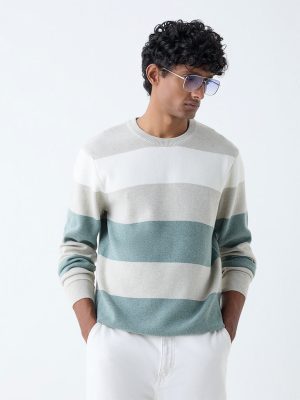 WES Casuals Multicolour Relaxed-Fit Cotton-Blend Sweater