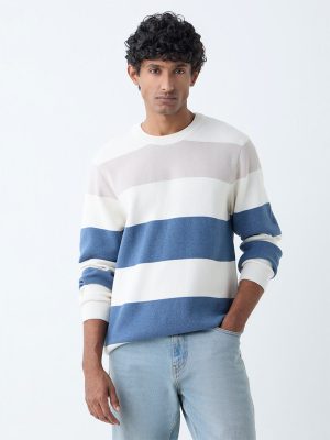 WES Casuals Blue Relaxed-Fit Cotton-Blend Sweater