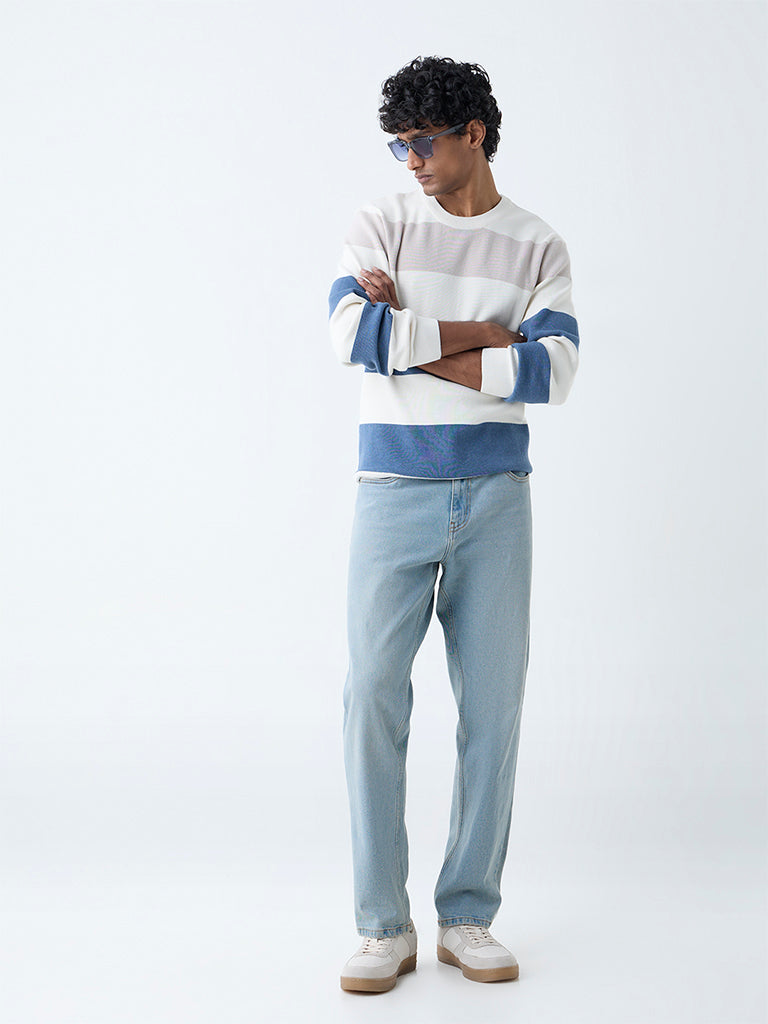 WES Casuals Blue Relaxed-Fit Cotton-Blend Sweater - Image 3